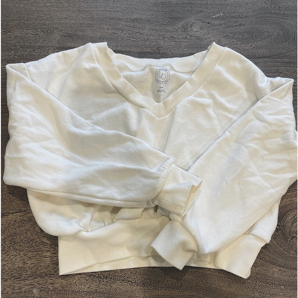Cropped White V Neck Sweatshirt Size S